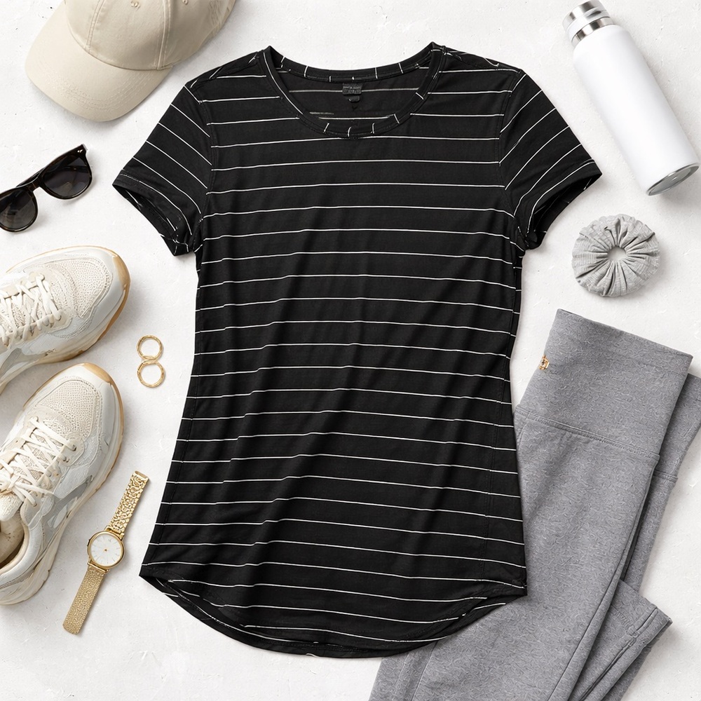 Lululemon Black & White Striped Short Sleeve Tee | Classic Athleisure